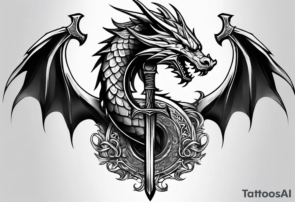 Valhalla sword shield dragon axe tattoo idea