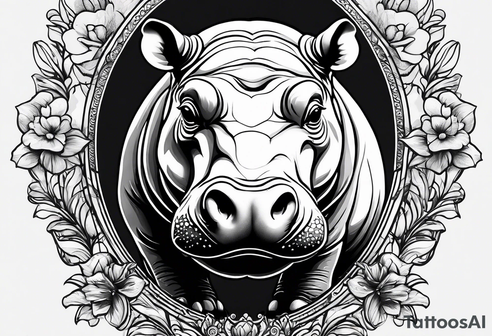 Baby hippo with a stern face tattoo idea