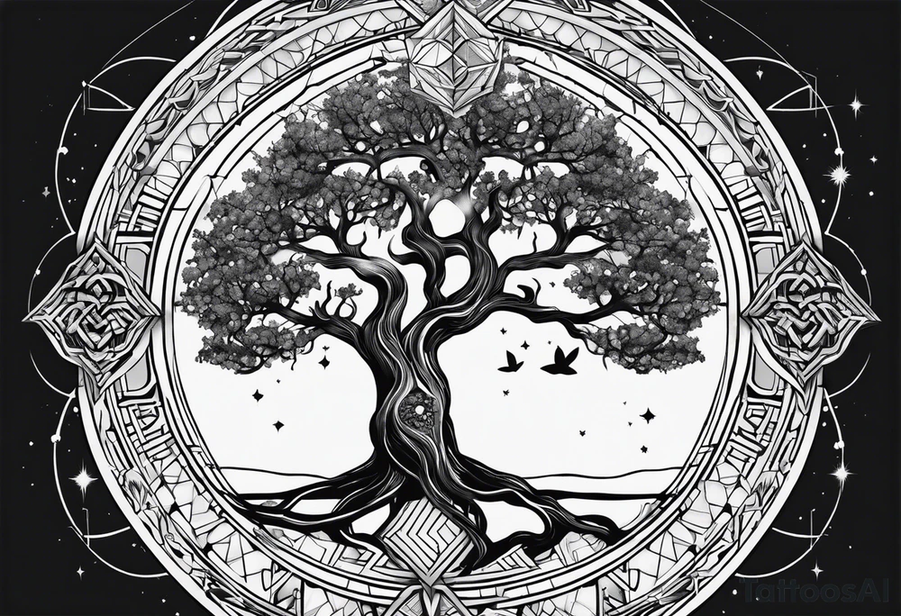 Sacred geometry. Tree of life going through a Taurus tattoo idea