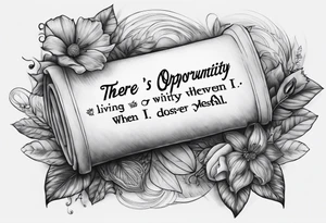 A scroll that says "There's opportunity when living with loss, I discover myself when I fall short" tattoo idea