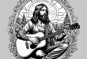 Guitar coffee rifle cross Jesus country boy tattoo idea