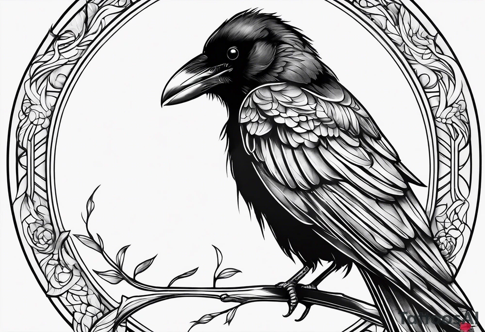 outline of a tall Raven tattoo idea
