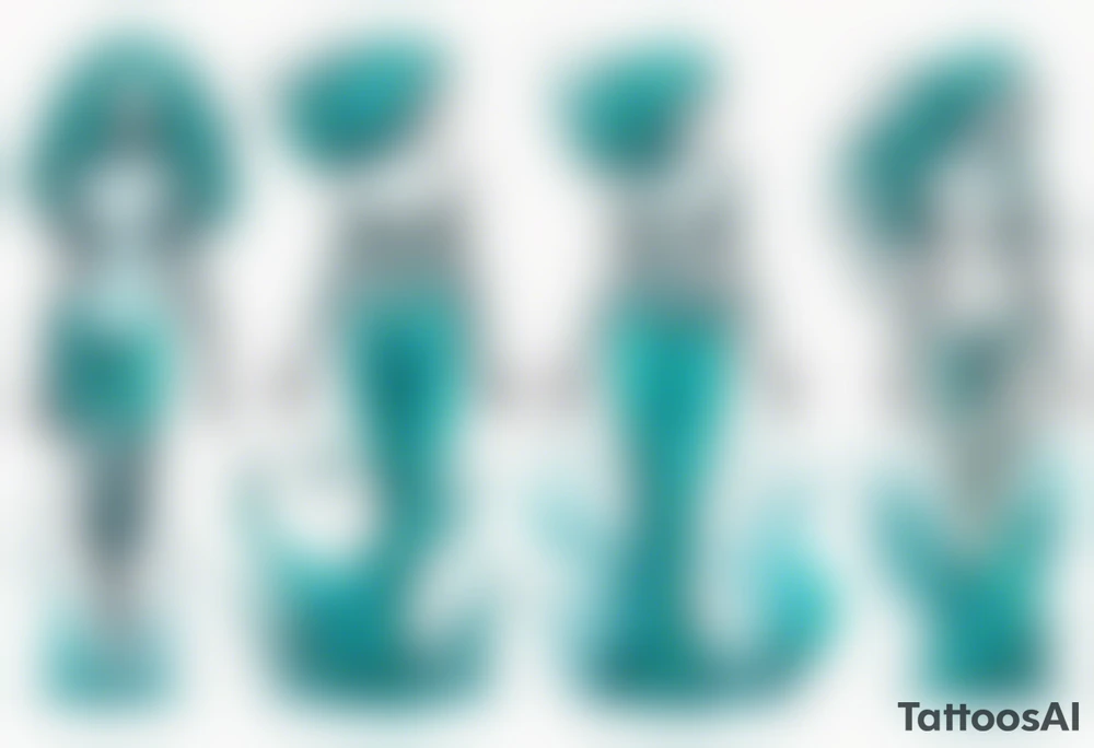 a tall woman made of water with turquoise hair surrounded by ocean waves tattoo idea