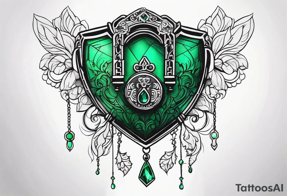 Lock and key with emerald stone tattoo idea