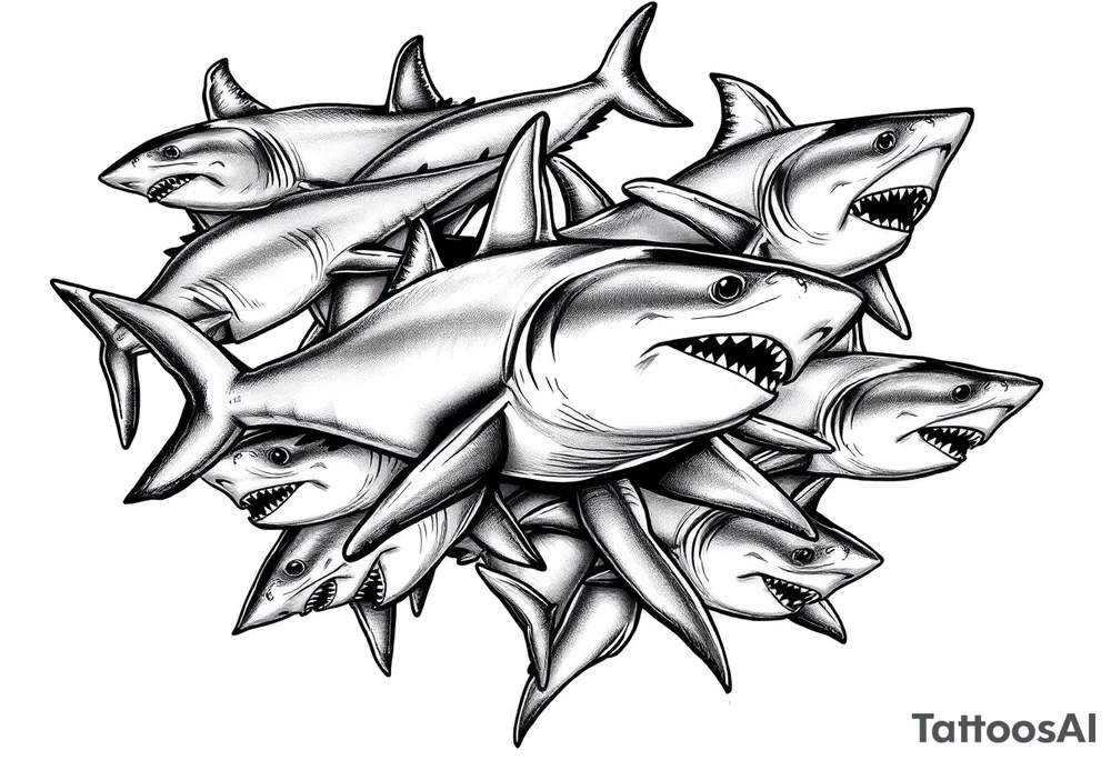 school of sharks from an above view tattoo idea