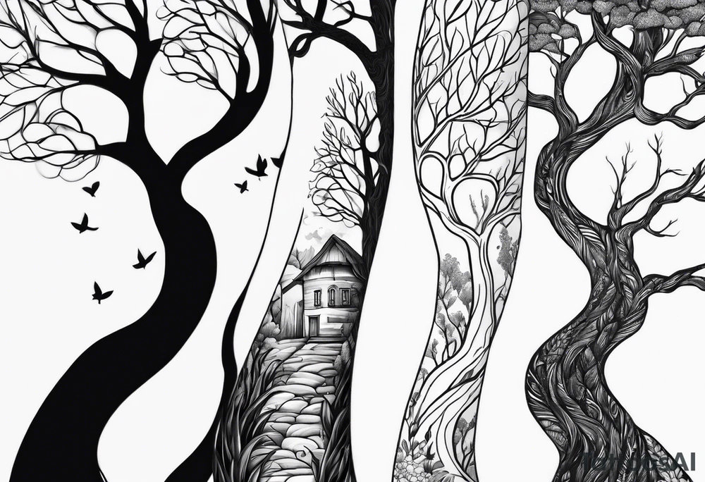 Three trees together fineline simple tattoo idea