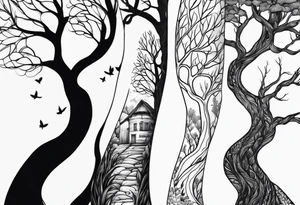 Three trees together fineline simple tattoo idea