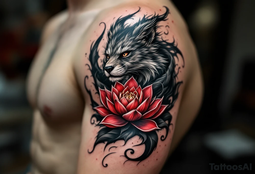 animal and lotus (make red and black) tattoo idea