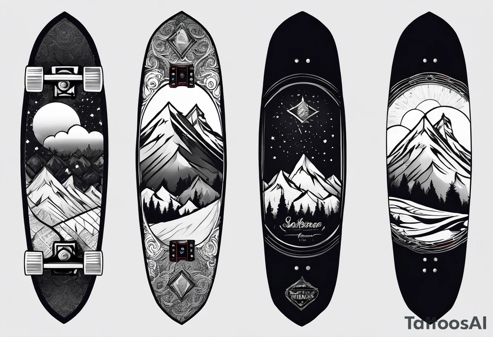 i want a tattoo that encapsulates snowboarding in a fine line american tattoo style tattoo idea