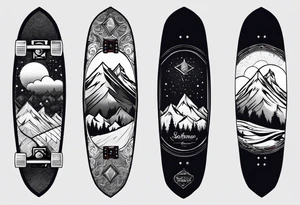 i want a tattoo that encapsulates snowboarding in a fine line american tattoo style tattoo idea