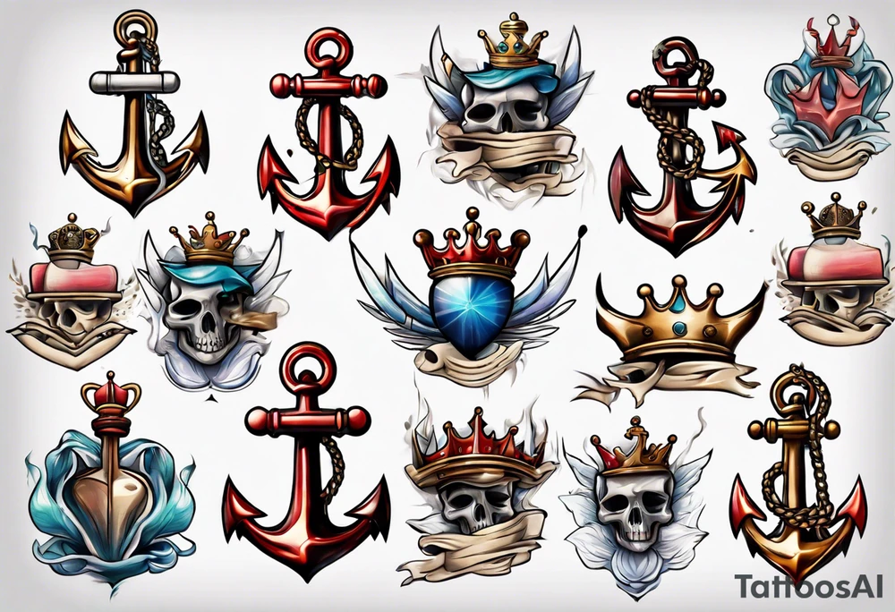 Anchor with a crown on top tattoo idea