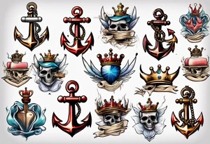 Anchor with a crown on top tattoo idea