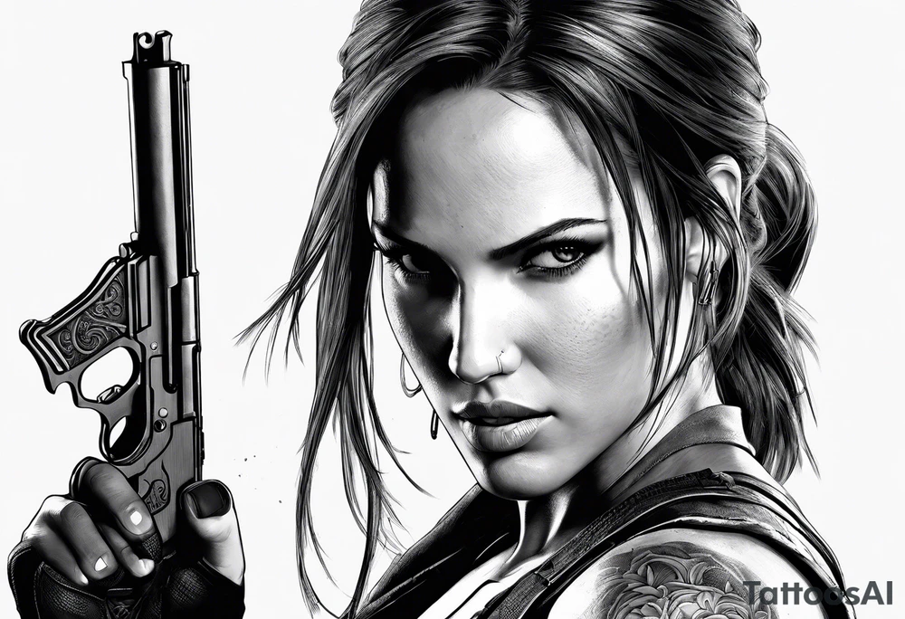 lara croft from tomb raider with silenced pistols tattoo idea