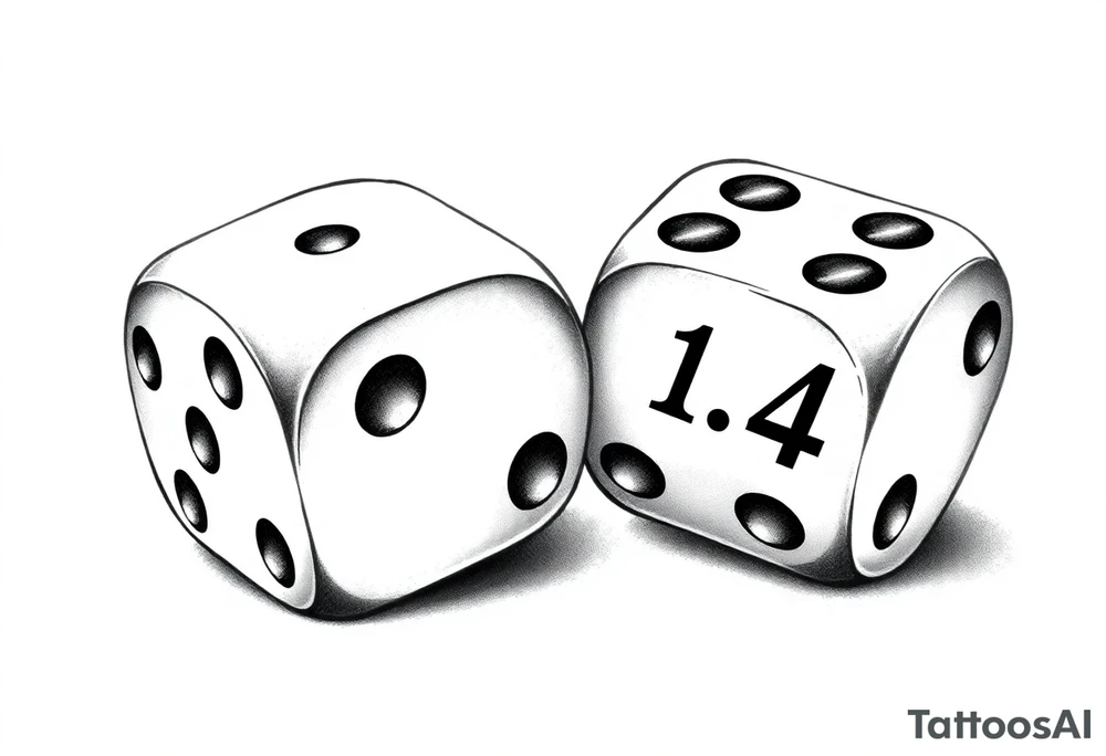 2 dices with dice showing 3, 1,4 tattoo idea