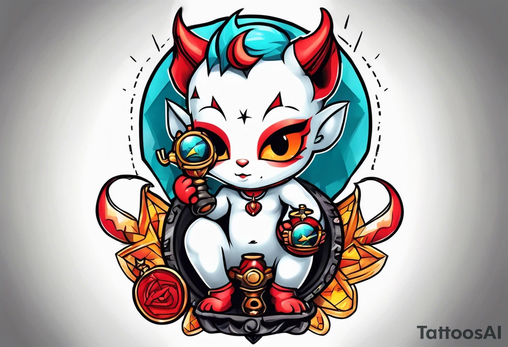 cute devil boy holding a timebomb tattoo idea