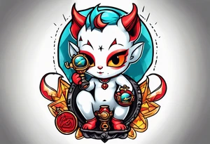 cute devil boy holding a timebomb tattoo idea