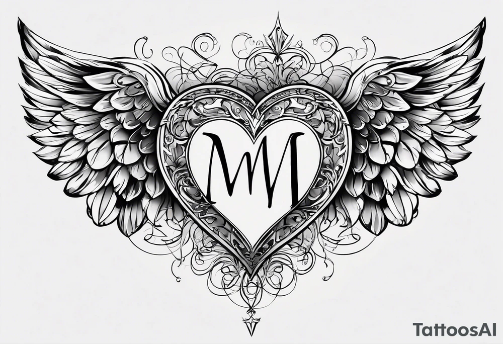 An interupted thin single line for the under arm, with symbols in the best fitting order for (1) the number 22, (2) a heart in forms of initials M and S, (3) angel wings and (4) the + symbol. All in the right order and proportion. tattoo idea