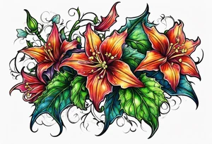 Vines flowers bat stars tattoo idea