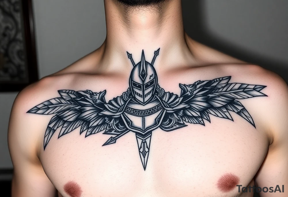 chest japan theme knight with arrow tattoo idea