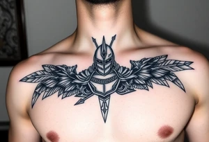 chest japan theme knight with arrow tattoo idea