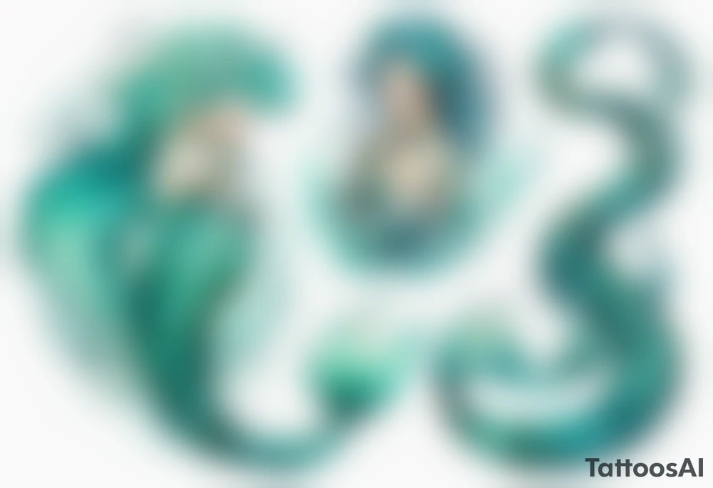 A beautiful mermaid-serpent hybrid with turquois scales and teal hair. tattoo idea