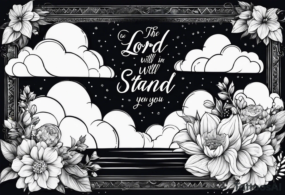 i want the words to be in script saying “the lord will stand with you and give you strength” with clouds and flowers around it tattoo idea