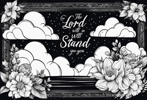 i want the words to be in script saying “the lord will stand with you and give you strength” with clouds and flowers around it tattoo idea