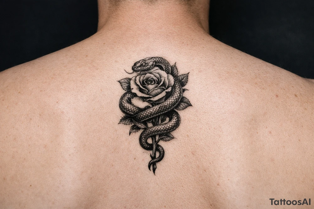 Snake wrapped around rose for a women make it look realistic and hot tattoo idea