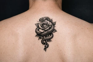 Snake wrapped around rose for a women make it look realistic and hot tattoo idea