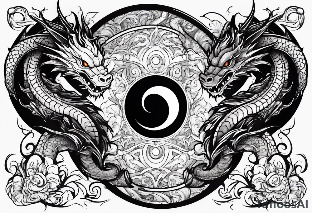 dragons in a yin and yang shape tattoo idea