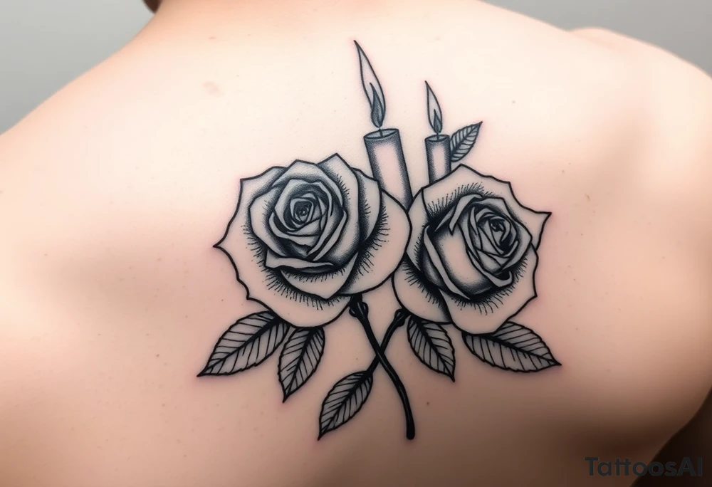 2 blue roses and candles, water, arm tattoo idea