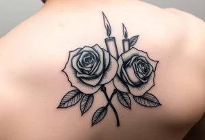 2 blue roses and candles, water, arm tattoo idea