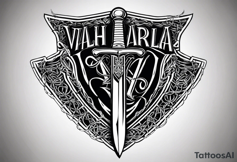 Valhalla sword shield barb wire chain tattoo idea