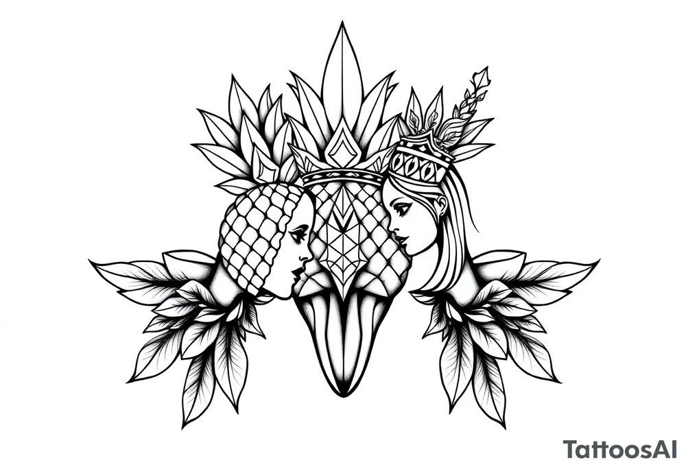 Majestic crown pineapple vagina and anus tattoo idea
