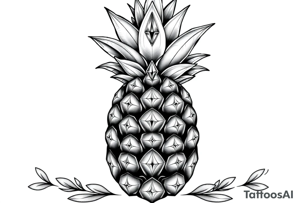pineapple with diamonds and magestic, crown, vagina, anus, pubic tattoo idea
