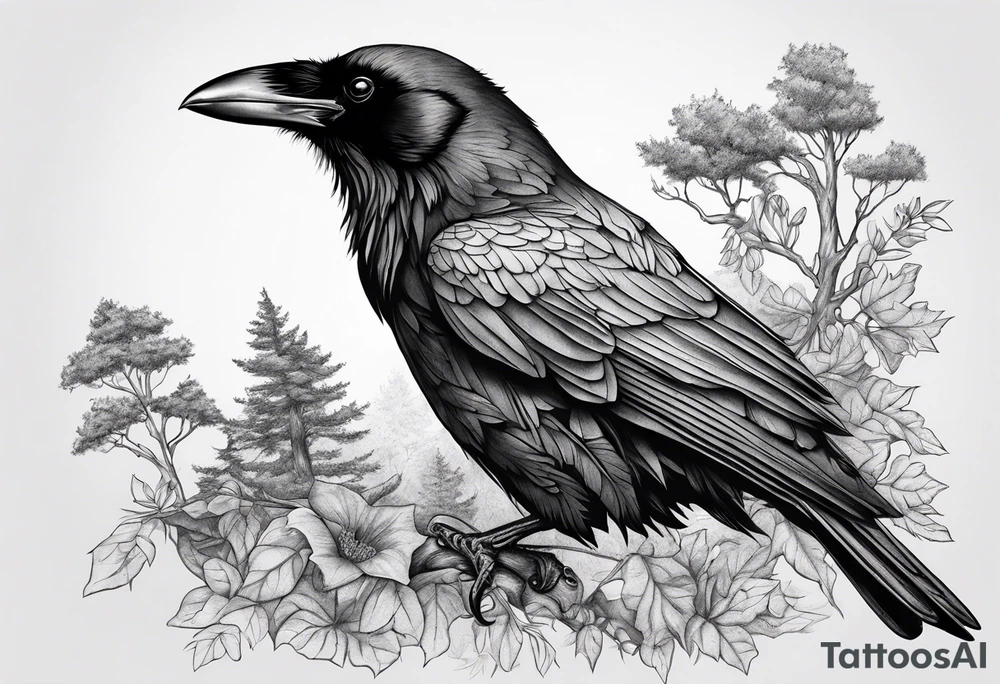 raven in nature tattoo idea