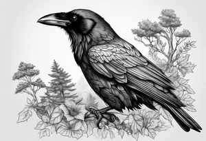raven in nature tattoo idea