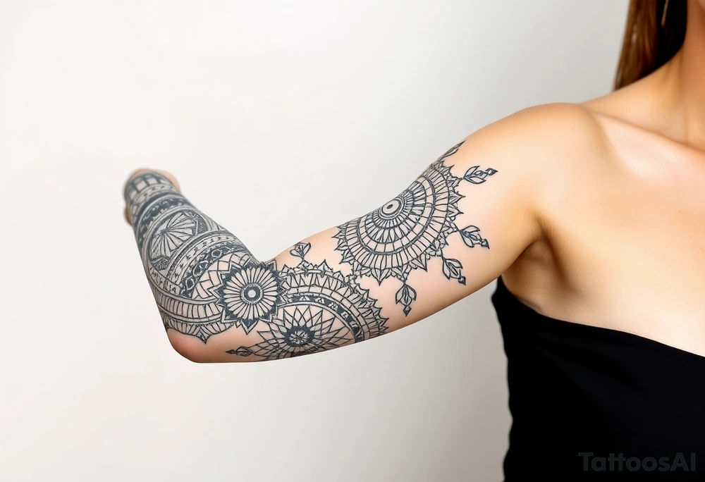 shaman style mytical bold line with rhyme tattoo idea