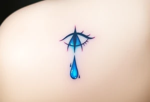 A tear drop dripping from the eye, glowing in silver and blue tattoo idea