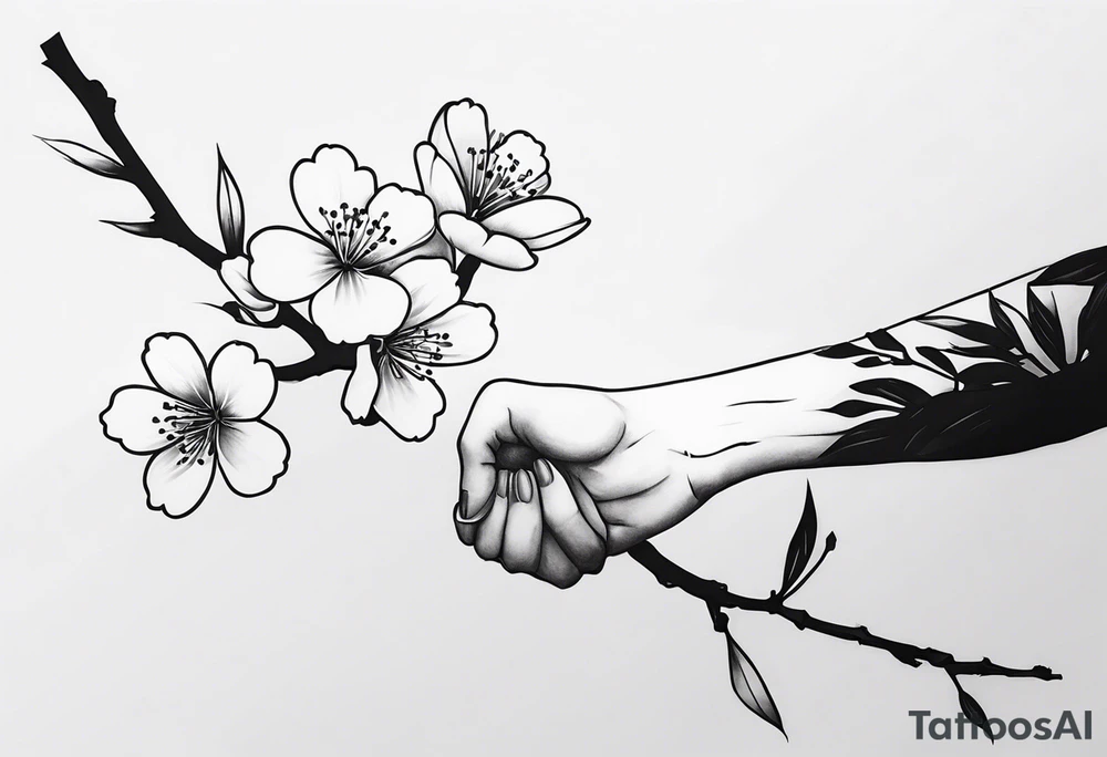 cherry blossom branch going from shoulder to wrist, wrap around bicep, make it LONG tattoo idea