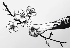 cherry blossom branch going from shoulder to wrist, wrap around bicep, make it LONG tattoo idea