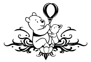 Winnie the Pooh and piglet with  a flying Ballon and honey pot tattoo idea