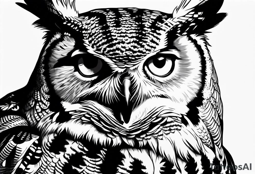 Great horned owl sitting in skin tattoo idea
