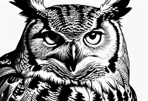 Great horned owl sitting in skin tattoo idea