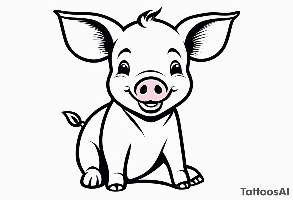 very cute happy piglet with small ears.
outline only.
black and white only.
only show the piglet. no extra lines or decoration.
no black shading.
draw only with very thin lines (1px)

should look like a tattoo that will only take 5 minutes to draw tattoo idea