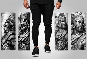 Full Leg sleeve the whole leg of the battle of 300 with a lot of Spartans tattoo idea