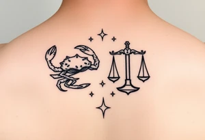 Cancer and libra zodiac signs intertwined elegant stars tattoo idea