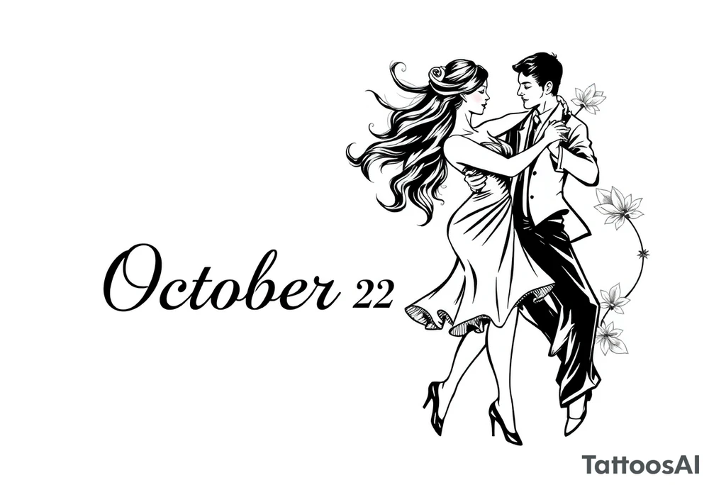 the date October 22, 2024. With the name ‘Lady’. salsa music and dancing elements. tattoo idea