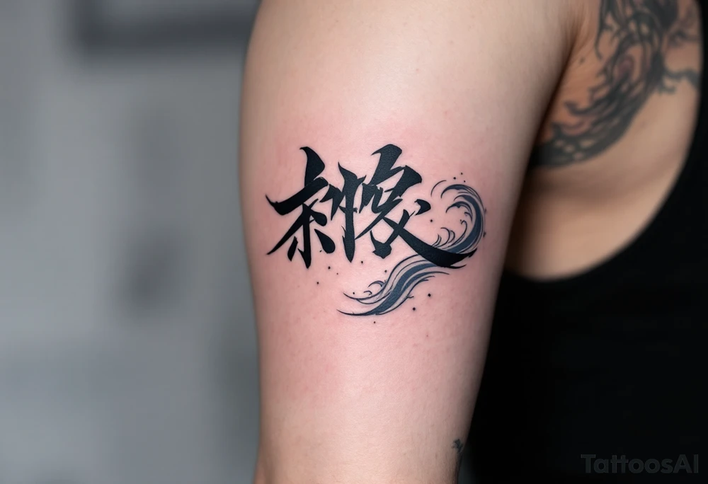 japanese chracters 静けさ 
Color: Cool shades of blue and gray, conveying calm, stillness, and peacefulness. tattoo idea