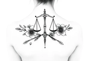 powerful Libra with flowers and spears from Nunavut and representing pain, anger love and healing for front of neck tattoo idea